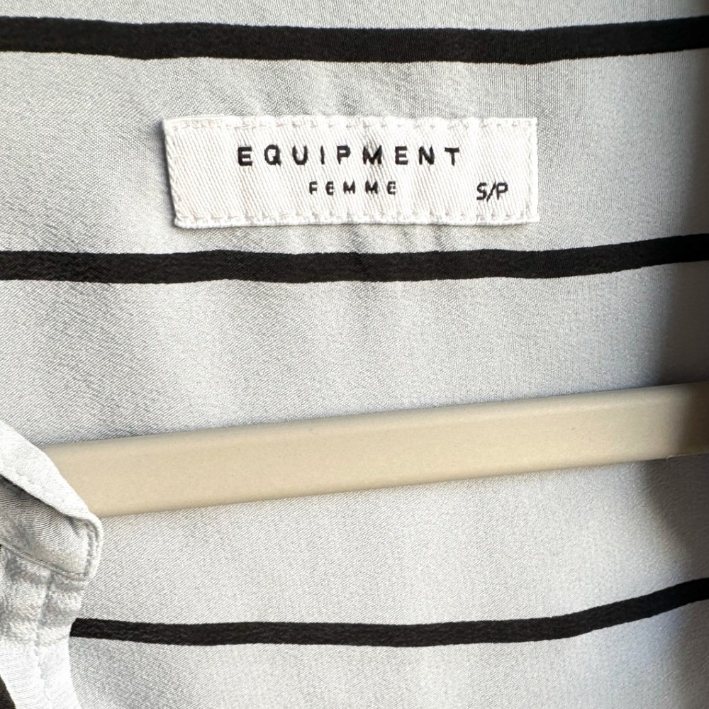 EQUIPMENT Femme Daddy Striped Silk Shirt Oversized Blue Black Old Money Workwear - Picture 3 of 8